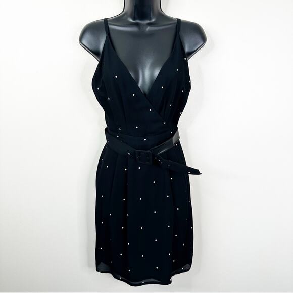 Vintage 90's Giorgio Armani Le Collezioni Dress Womens 6 Black Belted Polka Dots - Picture 1 of 10
